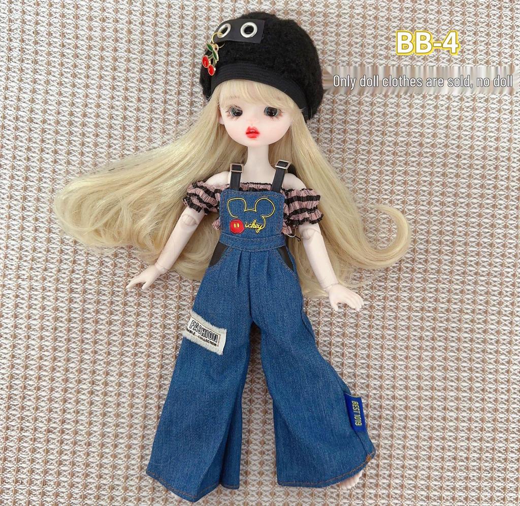 30cm BJD Doll Clothes Set: Sweet & Trendy Casual Overalls for Chubby Body & Ghost Dolls