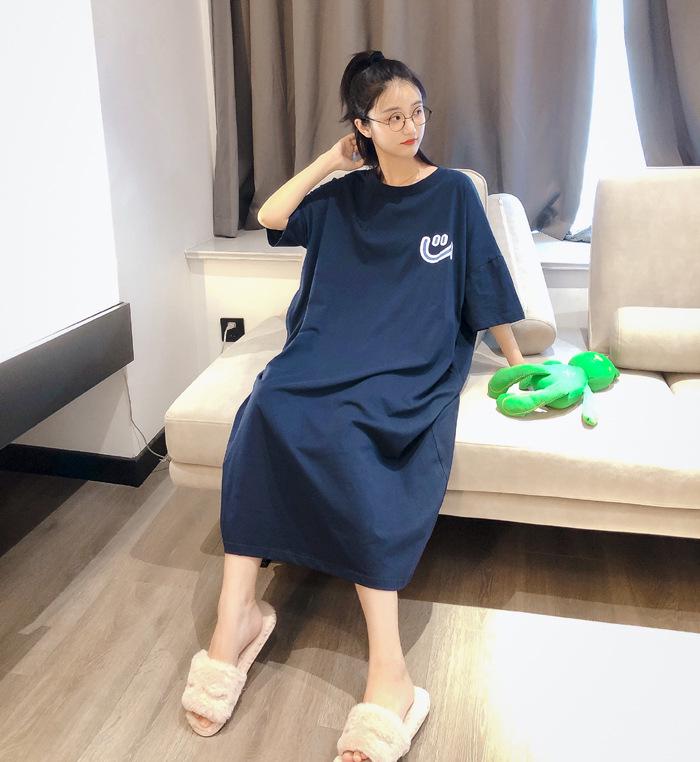 Damen Sommer Smiley Gesicht Nachthemd - Lockere Passform, Übergröße, Kurzarm, Überknie-Länge, Perfekt für Schwangere