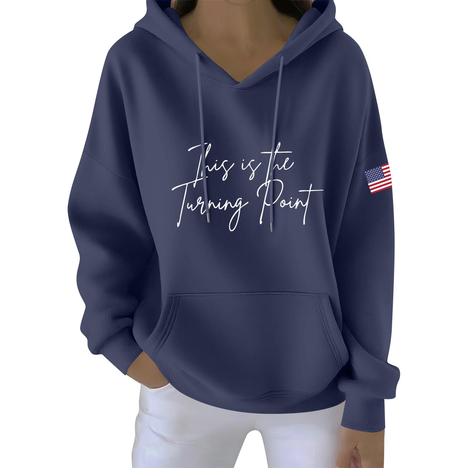 

Женская повседневная модная толстовка с капюшоном и длинным рукавом с принтом XXL тёмно-синий