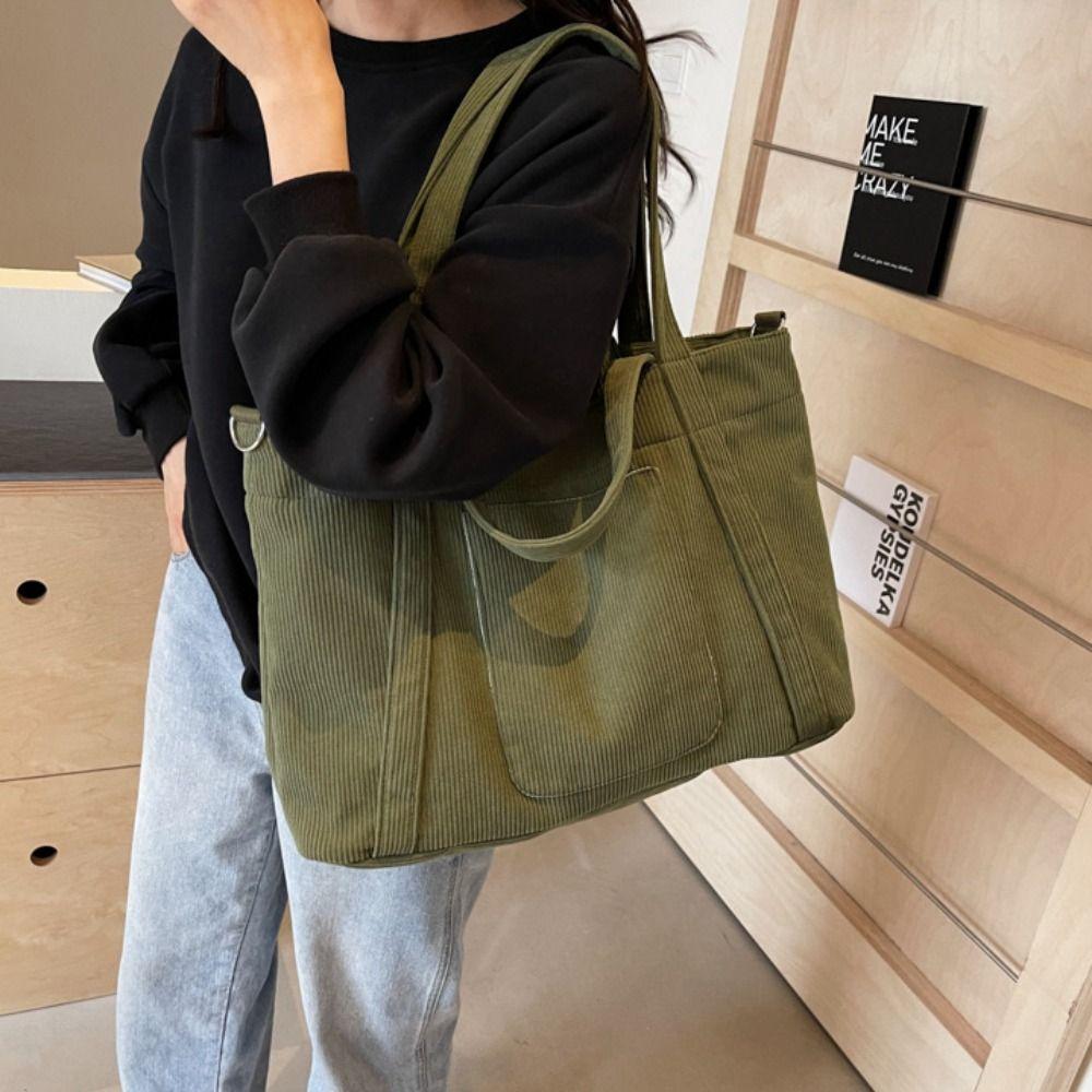 Large Capacity Canvas Tote Bag Casual Crossbody Bag Casual Corduroy Shoulder Bag  Women
