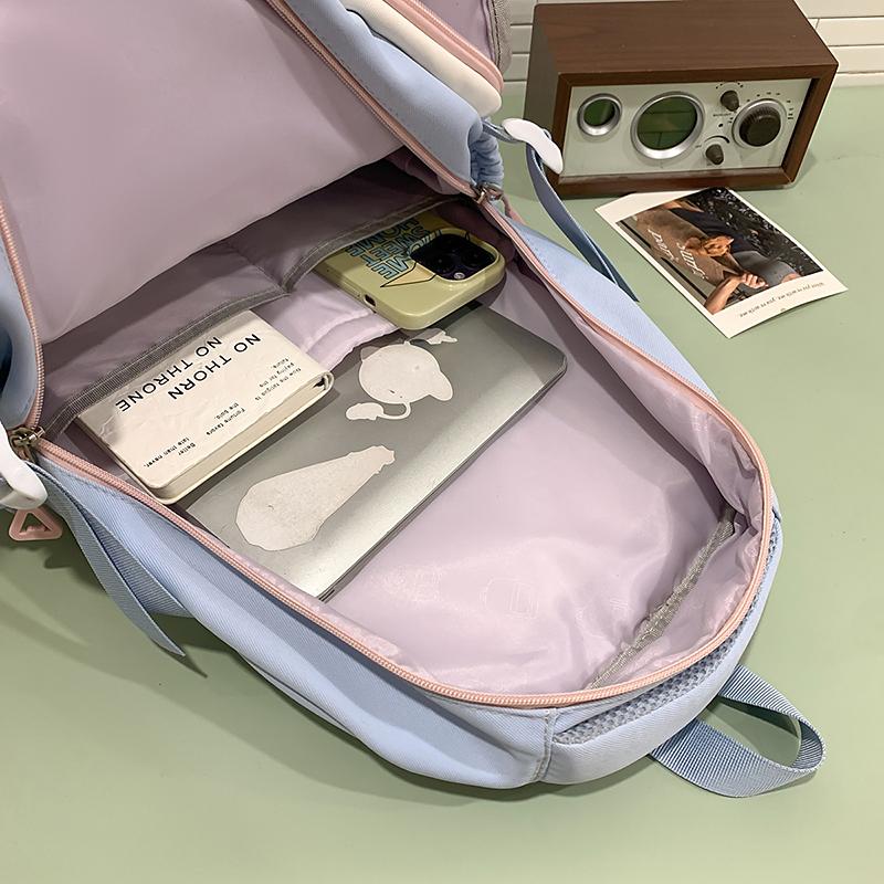 College Style Student Schoolbag Color Block Girl Multi-Pocket Large Capacity Backpack