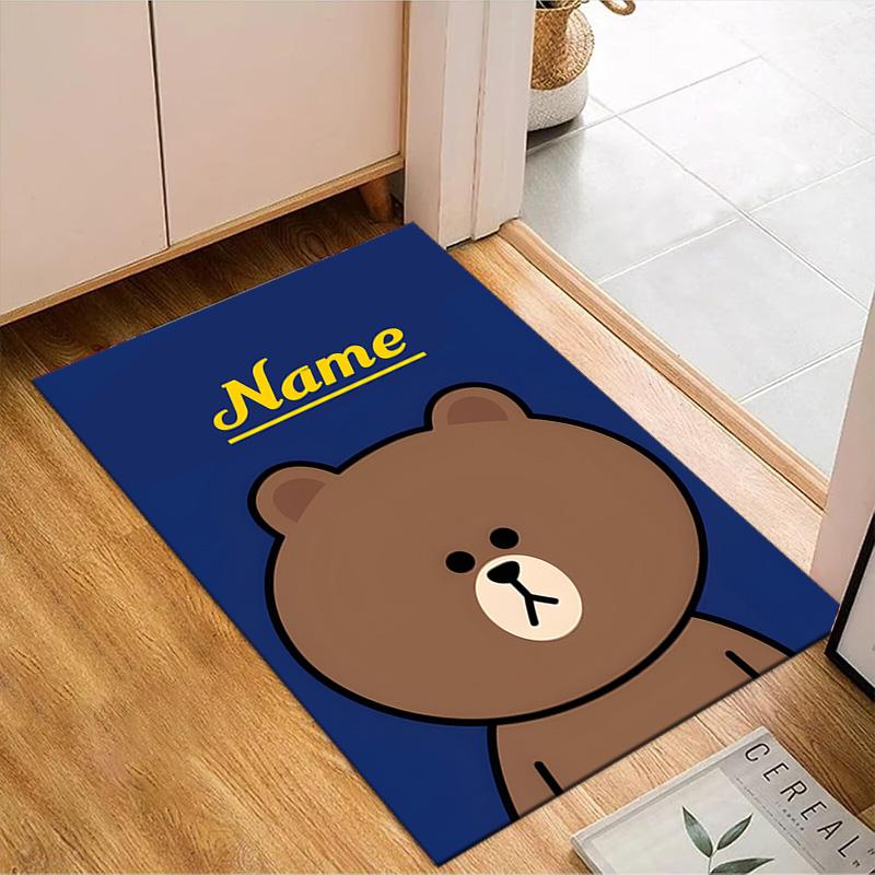 Custom Name Happy Birthday Brown Bear Rug for Living Room, Game Rooms, Office, Bedroom, Floor Mat Playful Design, fan gifts Christmas decor