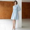 Women's Light Blue Double-Breasted Slimming Suit Dress for Autumn/Winter - Ideal for Exams or Formal Commute