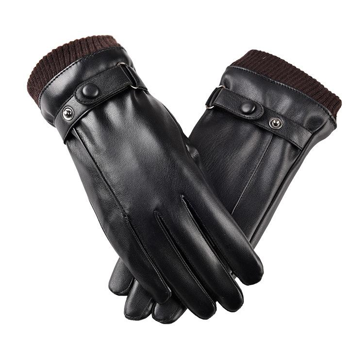 New Autumn and Winter Warm Leather Gloves for Outdoor Riding Plus Velvet Thickened PU Couple Men and Women Cold Touch Screen Gloves