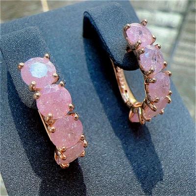Elegant Exquisite Imitation Pink Opal Hoop Earrings for Women's Vintage Golden Plated Wedding Jewelry Accessories Festival Gifts