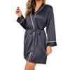 Women's European & American Style Ice Silk Nightgown with Long Sleeves – Comfortable, Close-Fitting, Sexy Pajamas & Bathrobe Set