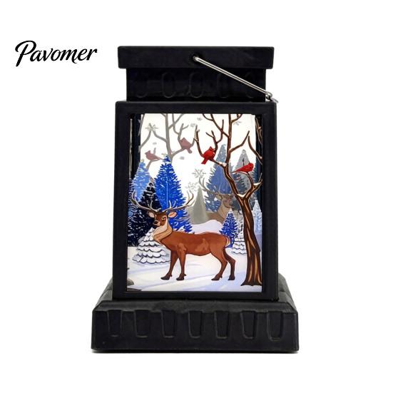 Warm LED Lantern Retro Christmas Night Light, Hand Painted Miniature Fairy Tale for Cozy Living Room Light Holiday Home Decor, Plastic Decorative Lamp