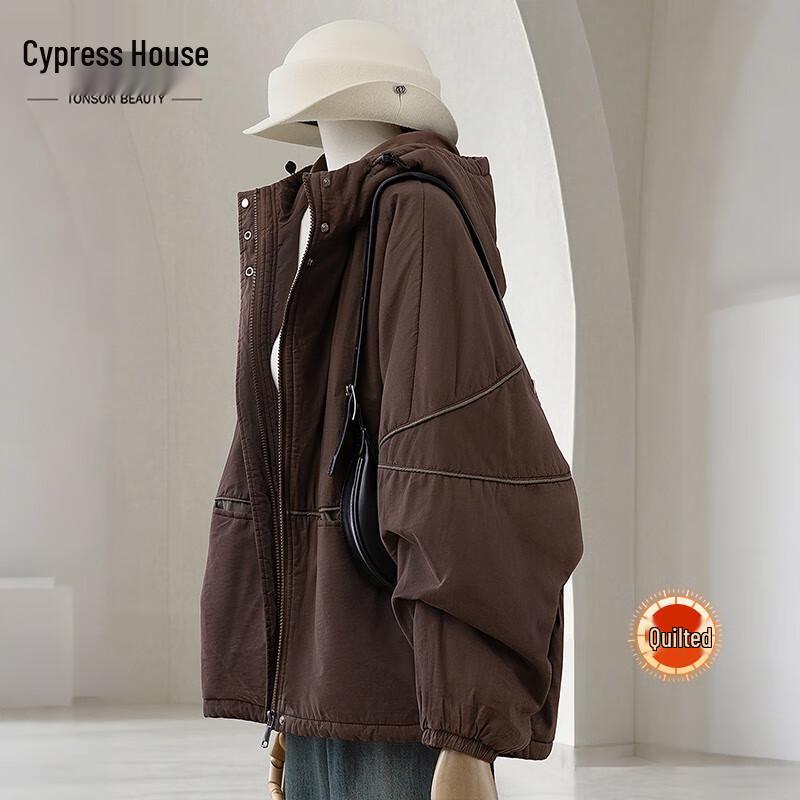 

SISPARK Women s Hooded Drawstring Loose Fit Cotton Jacket L