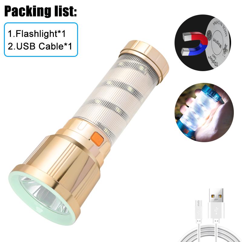 Tragbare LED-Taschenlampe, Multifunktions-Camping-Taschenlampe mit Seitenlicht, wiederaufladbare Zeltlampe, Outdoor-Camping-Laterne für den Notfall