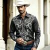 Retro floral 3D printed men's shirt, Western denim button up long sleeved shirt, men's lapel casual fashion shirt, plus size