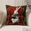 1Pc Elegant Victorian White Rabbit Pillow Cover, 2D Double-Sided Print Polyester Pillowcase, Royal Armchair & Tea Cup Decor, Sop