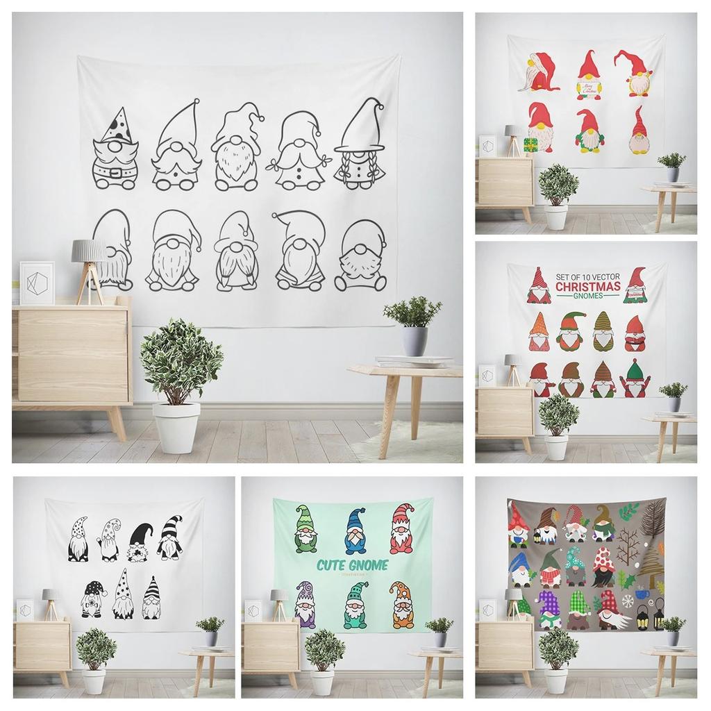 Christmas New Year Gnome Dwarf Pattern Living Room Bedroom Decorative Tapestry