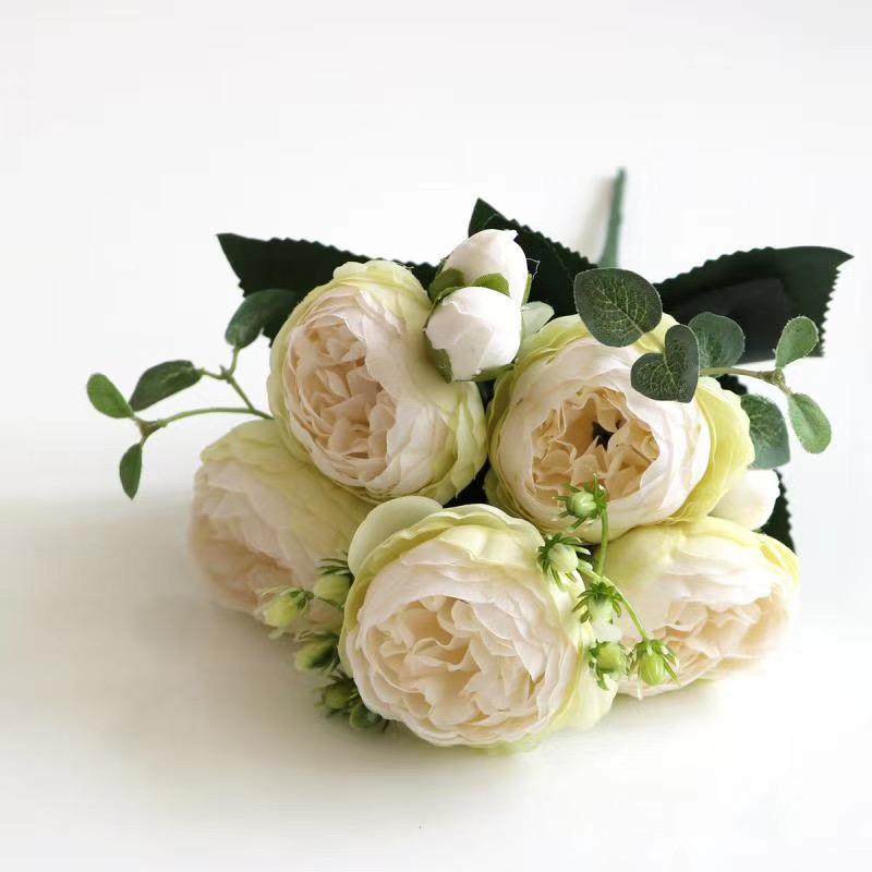 1 Bundle Artificial Roses Flowers Silk Peony Bouquet Home Decoration Accessorie Wedding Party Scrapbook Fake Plants Diy Pompons