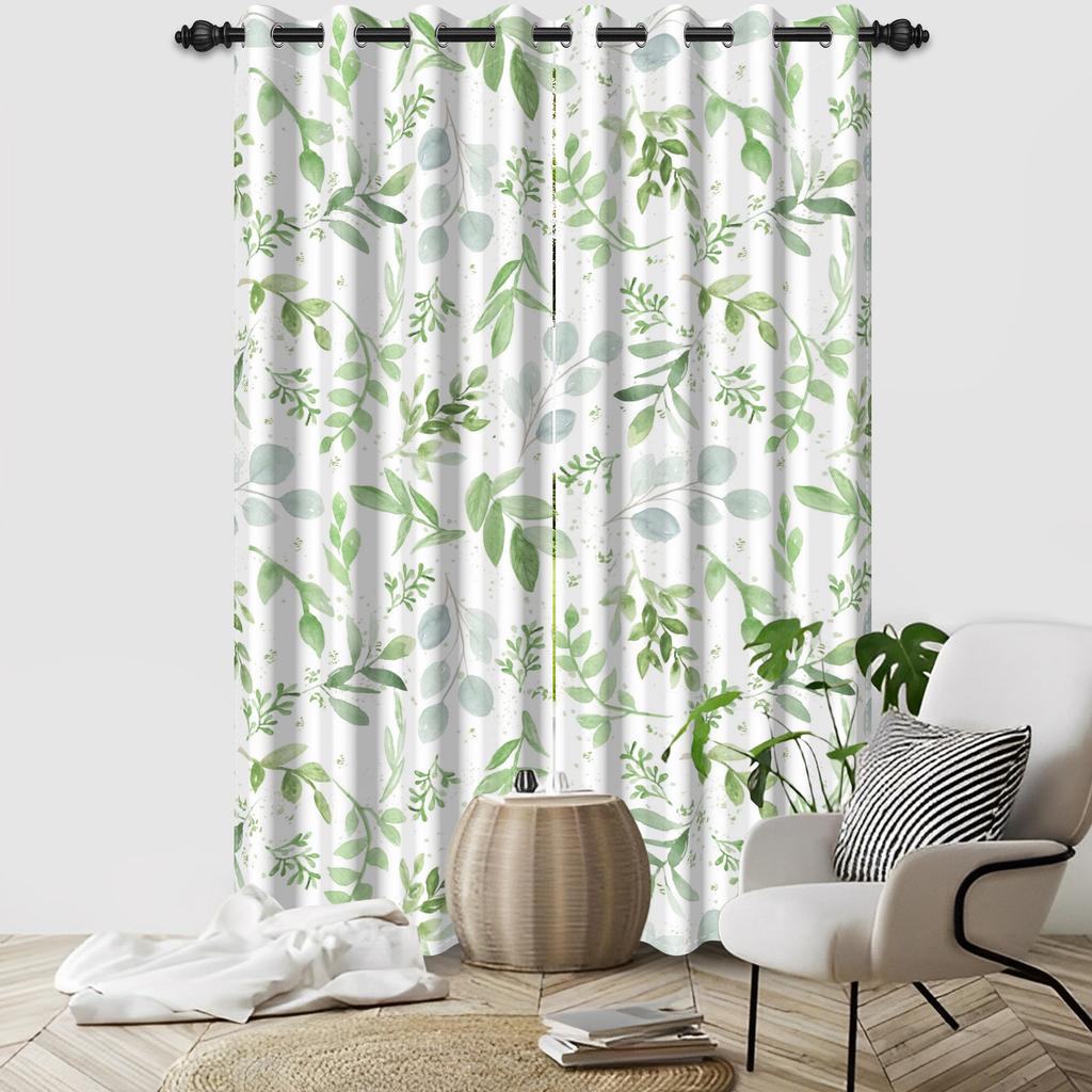 Set Of 2 Botanical Leaf Pattern Curtain Tropical Floral Design Living Room Bedroom Window Hotel Home Textile Drapes Light Blocking For Sitting Made