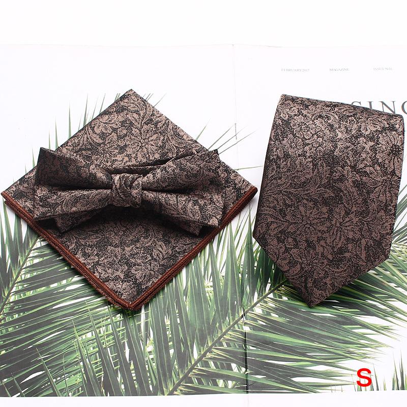 Men'S Tie Set, Polyester Striped Tie, Bow Tie Square Scarf Three-Piece Set, Suit Accessories.