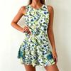 Sleeveless Round Neck Tropical Print Mini Dress for Women Summer Lightweight Casual Loose Fit Sundress
