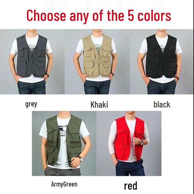 Men's Quick-Drying Multi-Pocket Vest for Outdoor, Plus Size, V-Neck, Perfect for Spring, Autumn, and Fishing