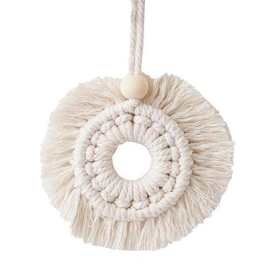 Round Braided Tapestry Boho Tapestry Knotted Wall Hanging Cotton бежевый