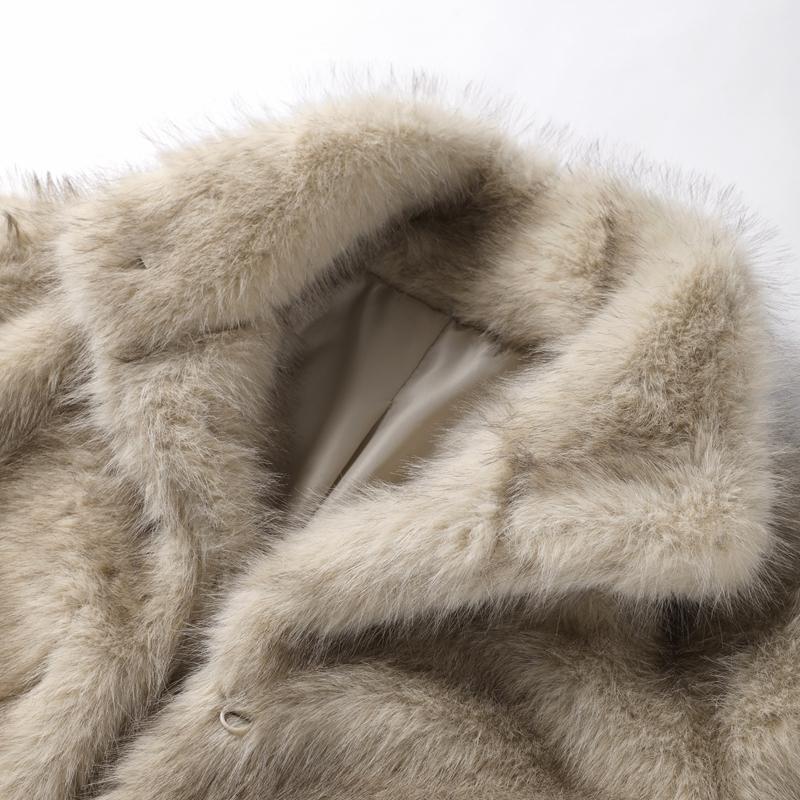 Fashion Luxury Faux Fur Short Coat Women Stand Collar Long Sleeve Loose Jacket Autumn Winter Lazy Thick Streetwear Outerwear