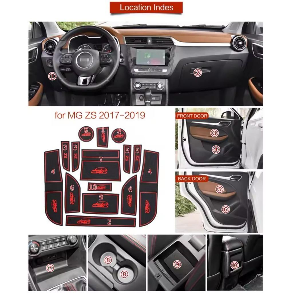 Anti-Slip Gate Slot Cup Mat for MG ZS 2017 - 2025 Door Groove Pad Cup Holder Car Interior Accessories Rubber