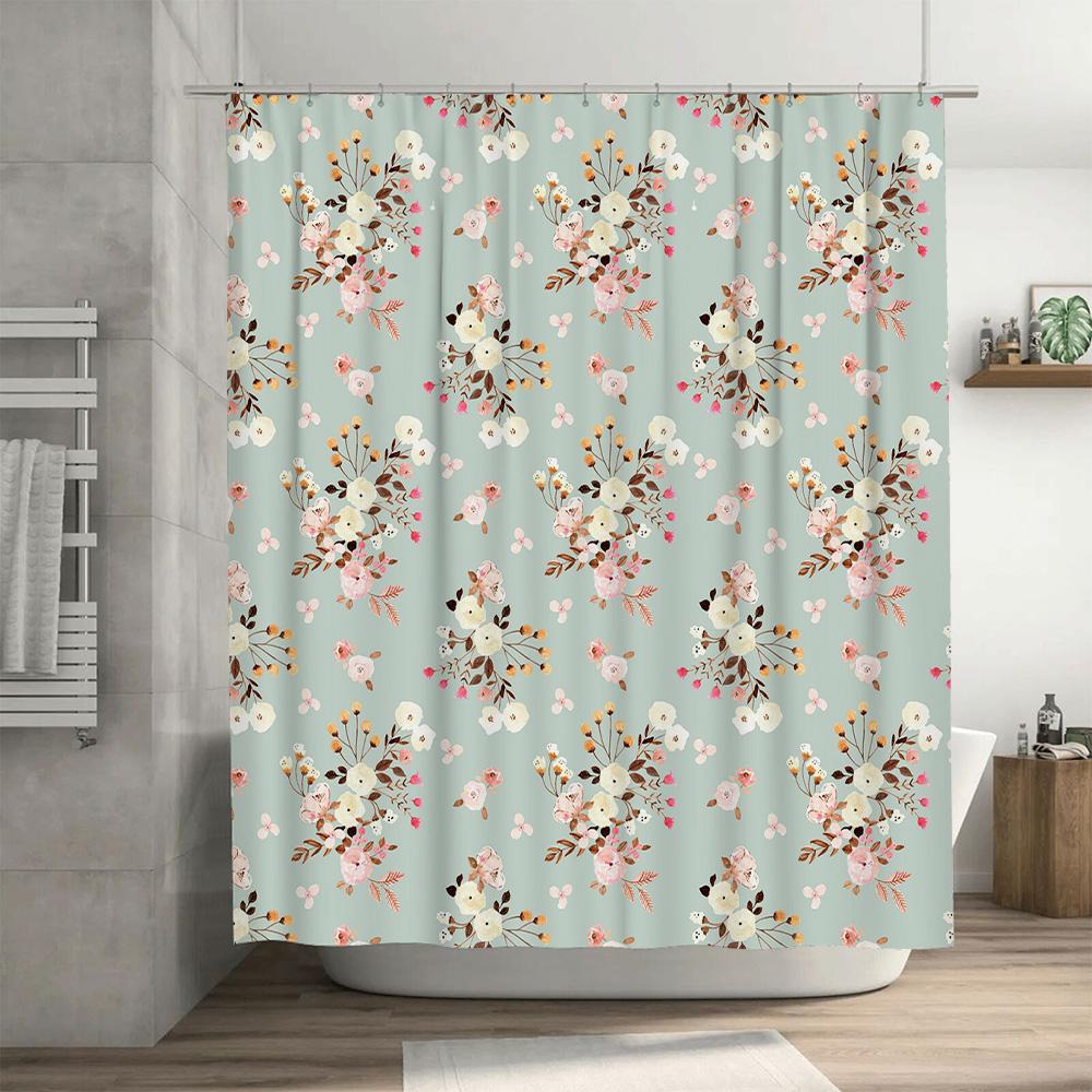 Vintage Retro Yellow Floral Shower Curtain With Pineapple Print Decorative Waterproof Bath Mat Set For Home Bathroom Accessories