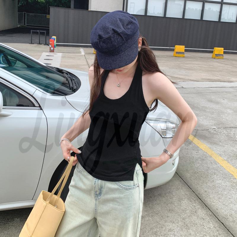 

American Spicy Girl Halter Tank Top - Sexy Summer Base Layer for Women 2026 Small чорний
