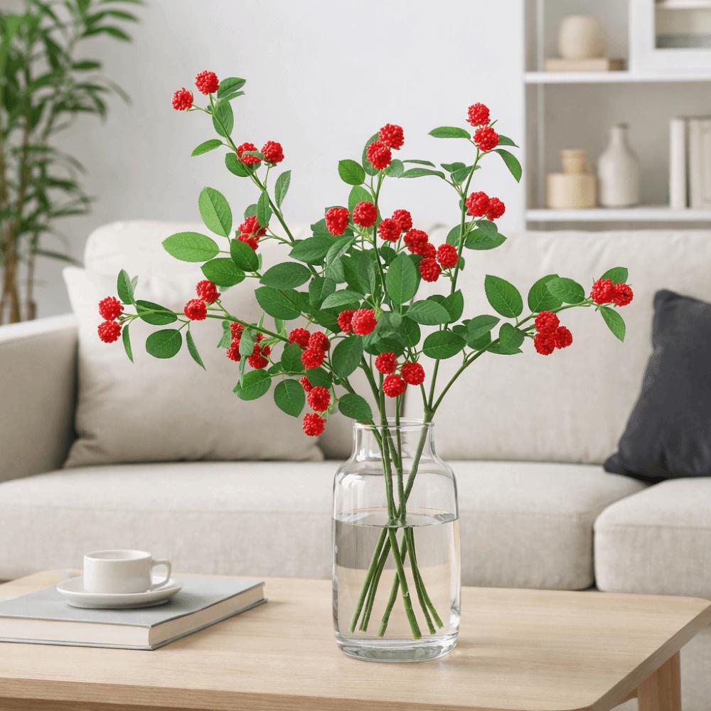 Realistic Artificial Raspberry Branch Plastic Decorative Simulation Flower Long Branches Fake Berry Branches DIY Decoration