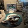 Whimsical Round Floral Multicolor Carpet, Non-Slip Floor Mat for Living Room
