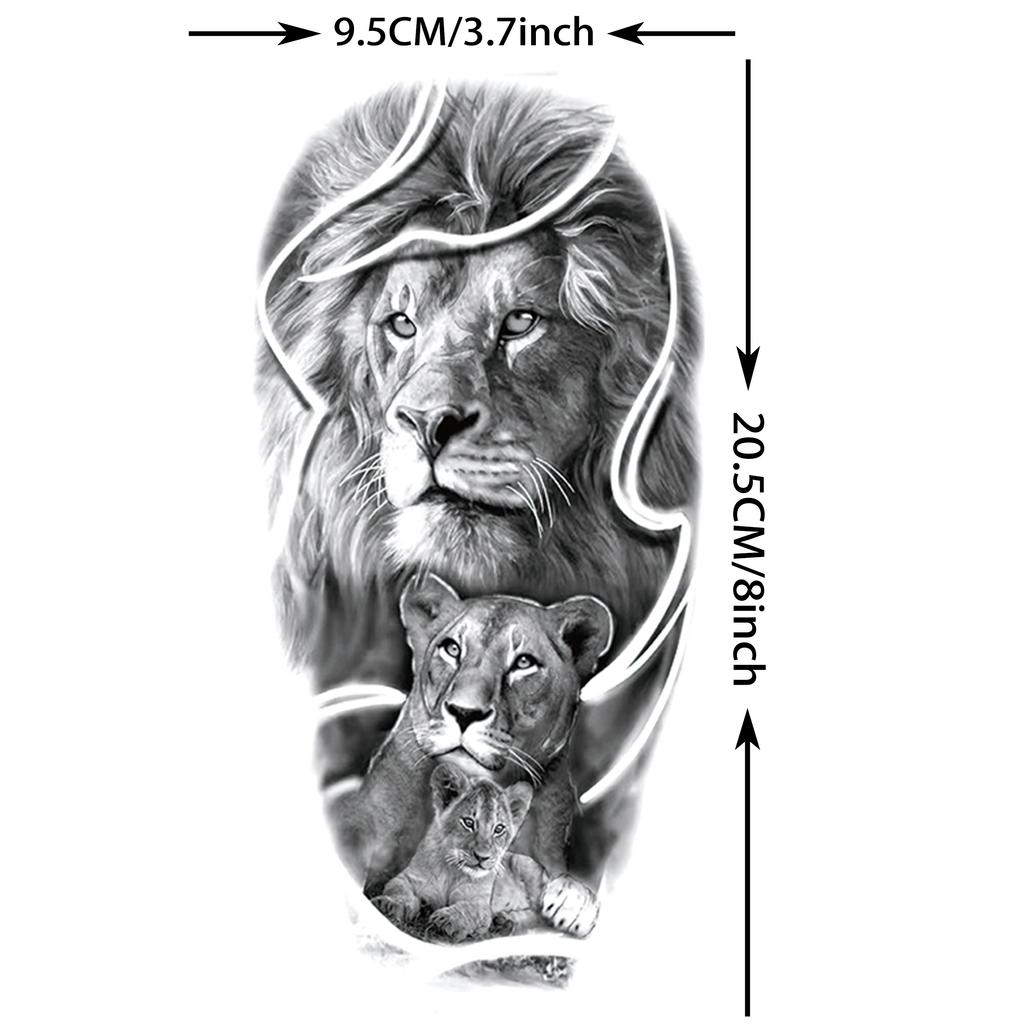 1 Sheet Wolf Lion Tiger Fake Temporary Tattoos For Man Women Adults Skull Black Warrior Tattoo Sticker Animals Sleeve