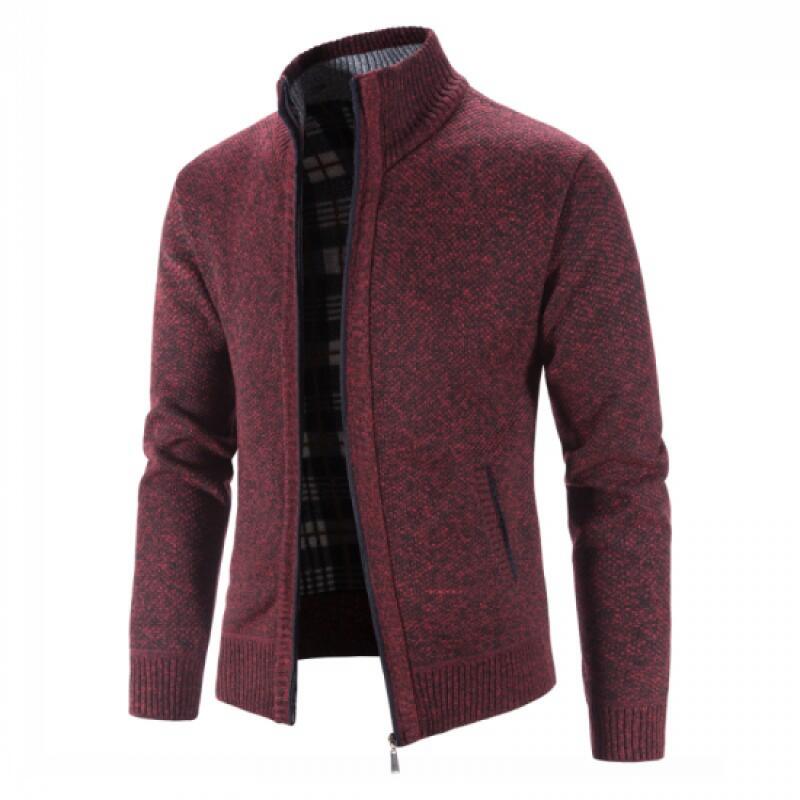 Autumn Winter Men Plush Thickened Stand Collar Jacket Male Half High Neck Knitted Cardigan Men Soild Color Fleece Sweater
