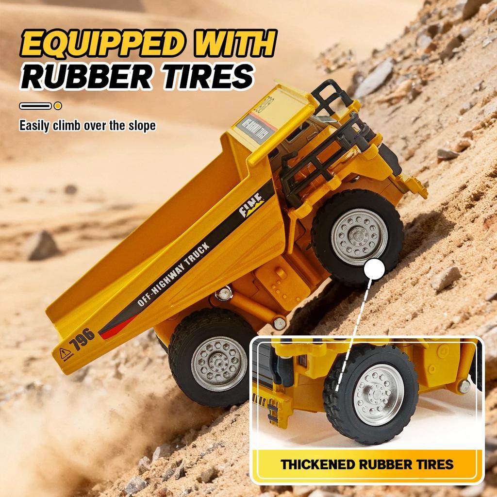 1/64 Mini Alloy Desktop Toy Rc Car Dump Truck Remote Controlled Trucks Model Engineering Vehicle Tabletop Collection Gift Boys