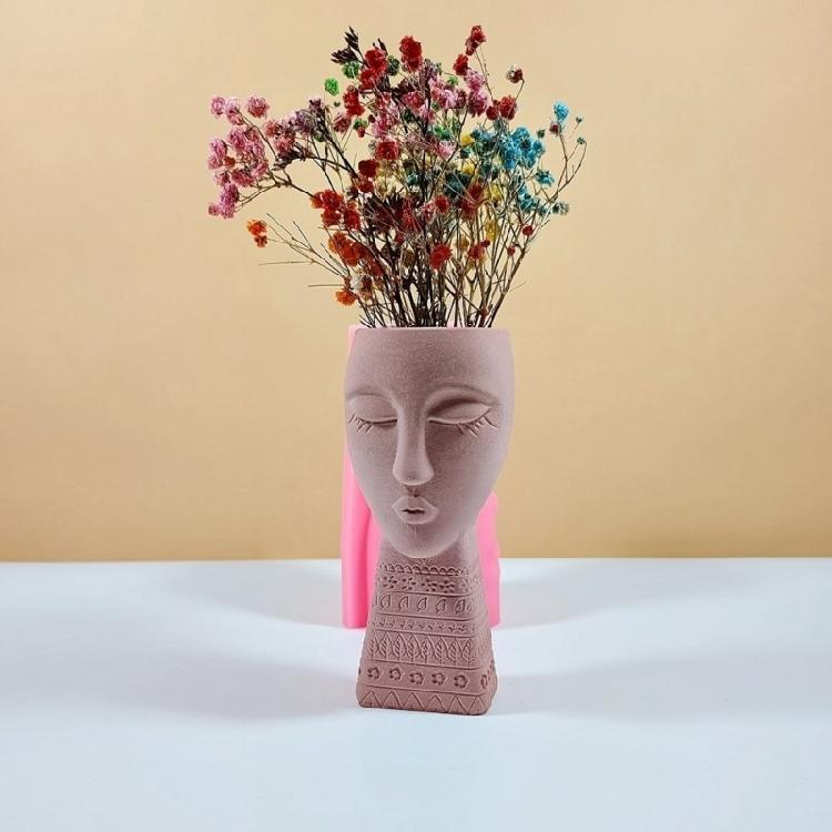 Artistic Figure Flowerpot Molds Cements Mould Silicone Texture for Flower Vase