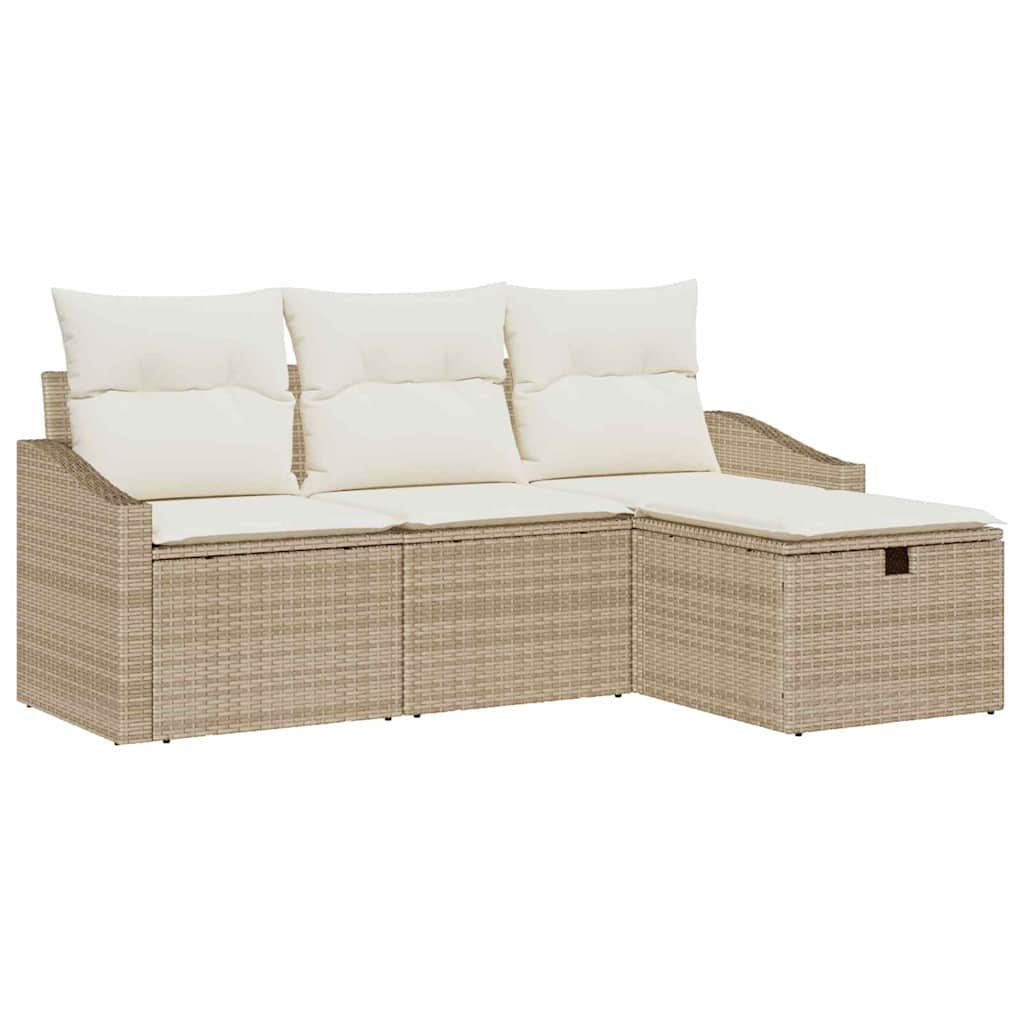 Sofa Set with Cushions and Storage 4 pcs Beige Poly Rattan