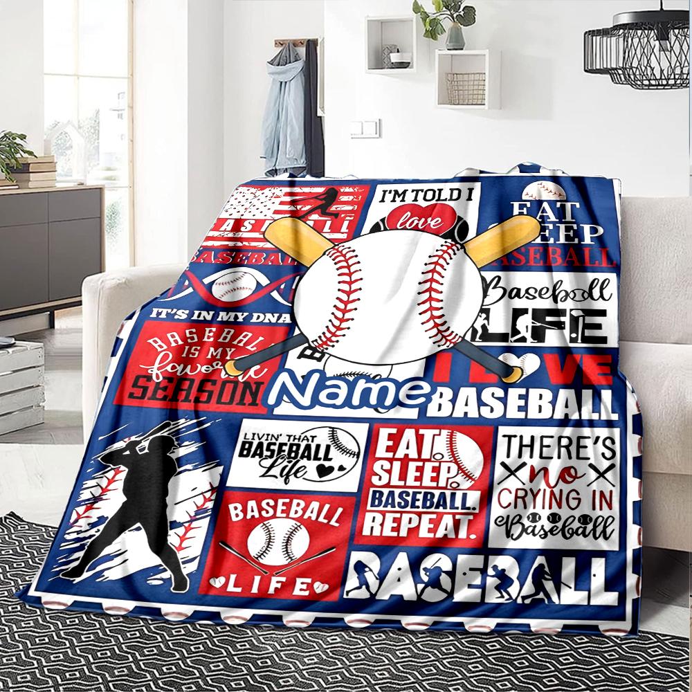Custom Name Baseball Theme Printed Blanket - Perfect for Couch, Bed, Travel & Outdoor Use | Machine Washable, Cozy & Durable.