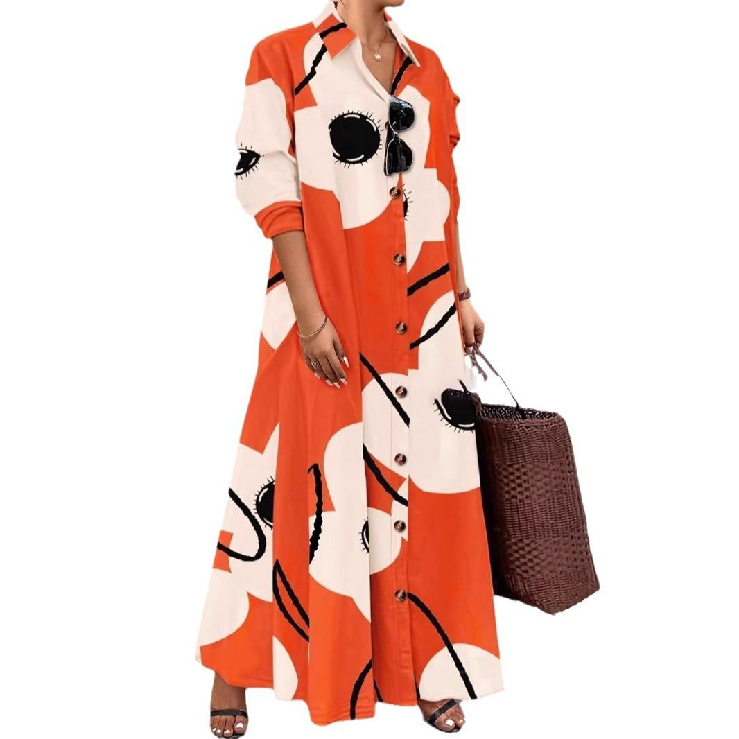 

Жіноча сукня-сорочка з довгим рукавом з абстрактним принтом на ґудзиках спереду, різні кольори з сумкою-тоут XXL
