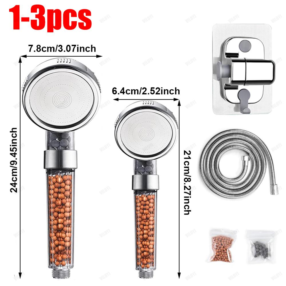 1-3Pcs Filtered Shower Head Bathroom ABS High Pressure Water Saving Spray Handheld Clear Showerheads with Filter Beads