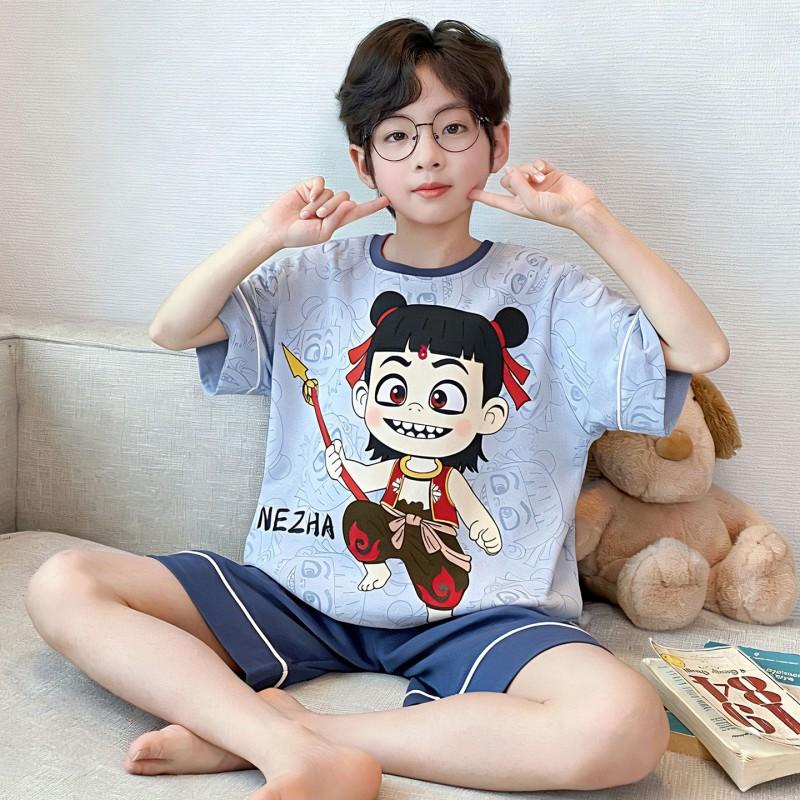 Boys Cotton Short Sleeve Pajama Set Lightweight Sleepwear Kids 8 Years Cartoon Print Home Outfit