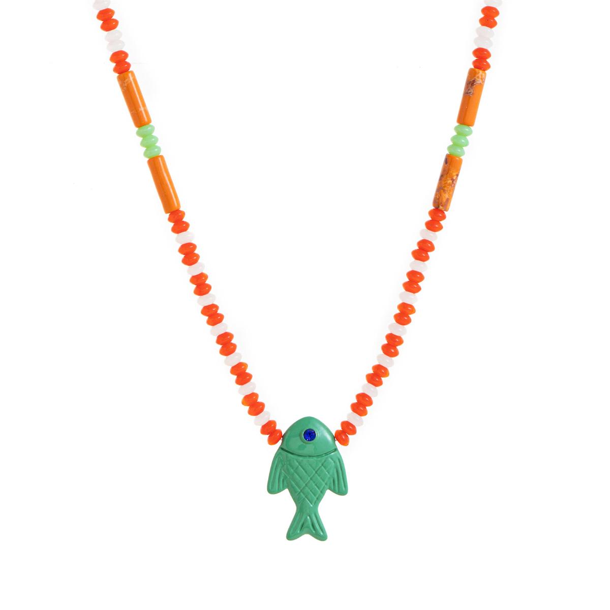 Fashion Summer Ocean Series Beaded Fish Pendant Necklace Clavicle Chain Gold Plated 50cm