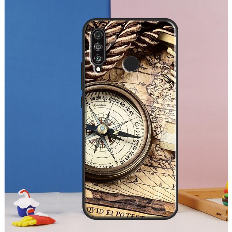 World Map Compass Nautical For Huawei Nova 12s 12i 11i 5T Y90 Y70 Y60 Y61 Y91 Y72 9 10 SE P60 Pro P20 P30 P40 Lite Case