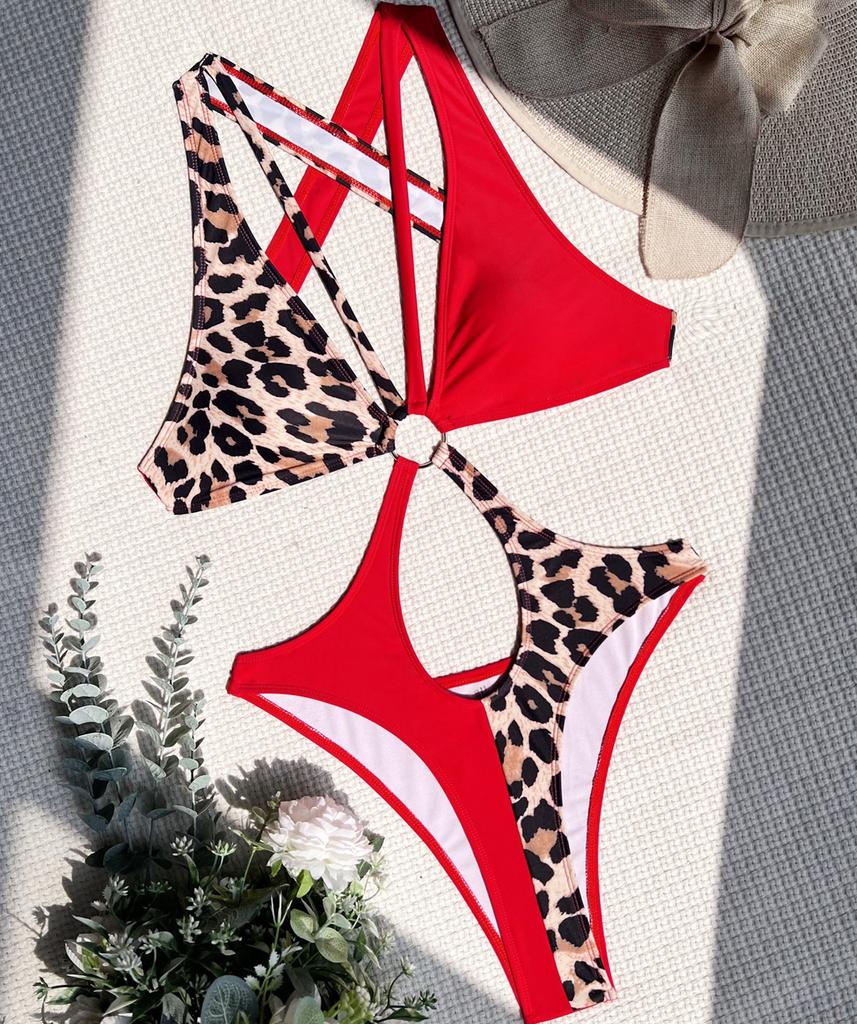 Dámské plavky Jednobarevné prošívání Sexy křížové duté jednodílné plavky Bikiny Plážové oblečení Plavky