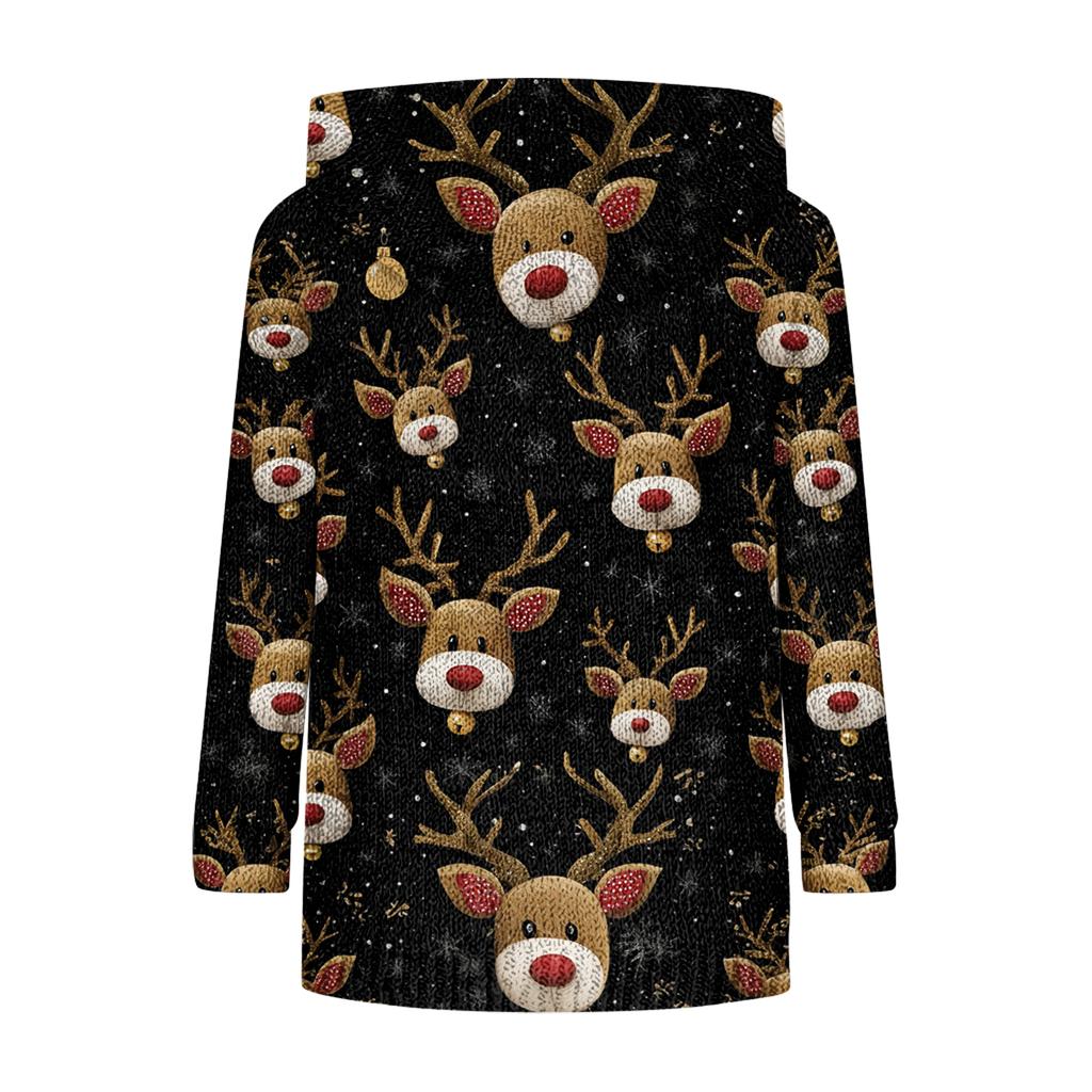 Women's Fashion Casual Long Sleeve Christmas Print Hooded Knitted Sweatshirt