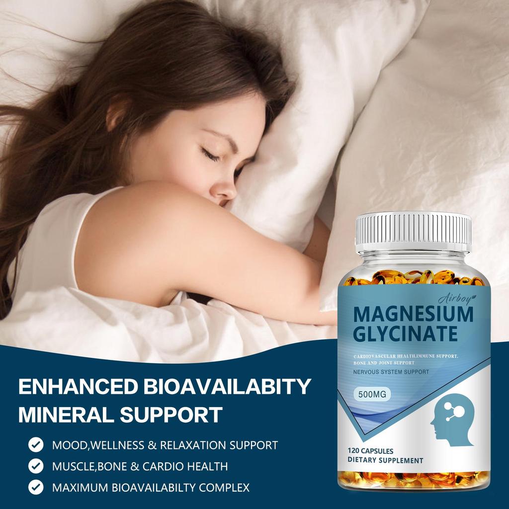 Airboy - 500mg Magnesium Glycine Capsules - For Immune System, Bone and Joint Health, and Nervous System Health