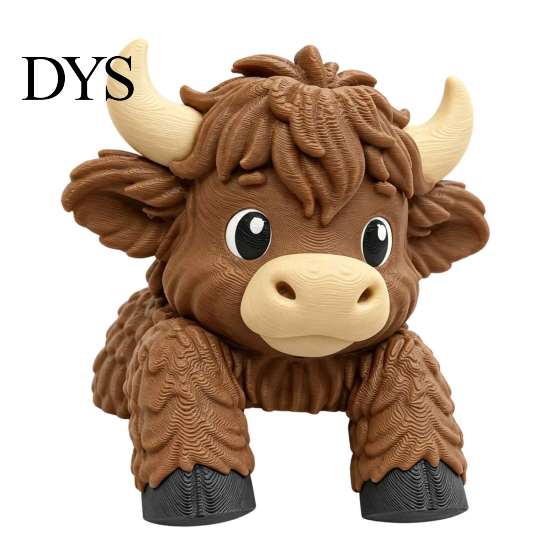 Creative Home Office Ornaments Cute Highland Cow Monitor Figurine, 3D Printed Animal Sitting on Small Topper Figurine Computer Screen Edge Ornament,