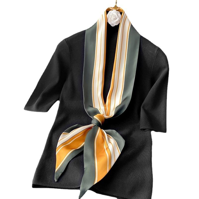 Women's Korean Style New Striped Thin Narrow Long Spring and Autumn Small Scarf Decorative Collarbone Scarf Dual-purpose Headband Tie Pack