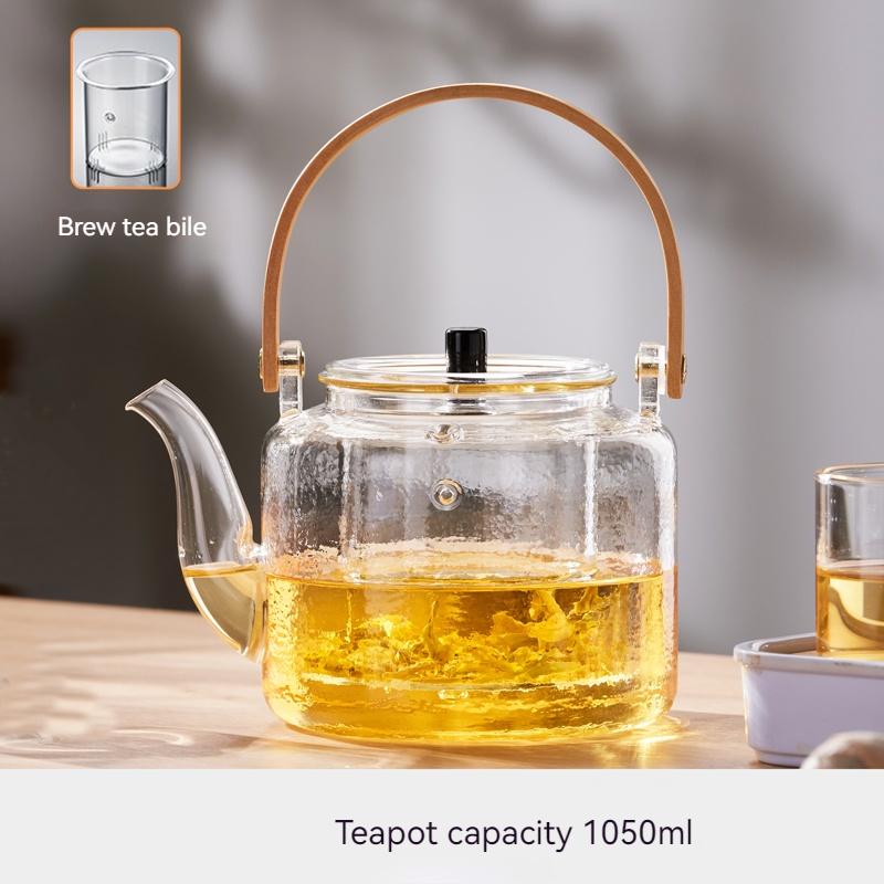 GIANXI Chinese Tea Ceremony Steamed Glass Teapot With Bamboo Handle Double Tea Bile Tea Tea Separate Brewing Teapot Set Teacups