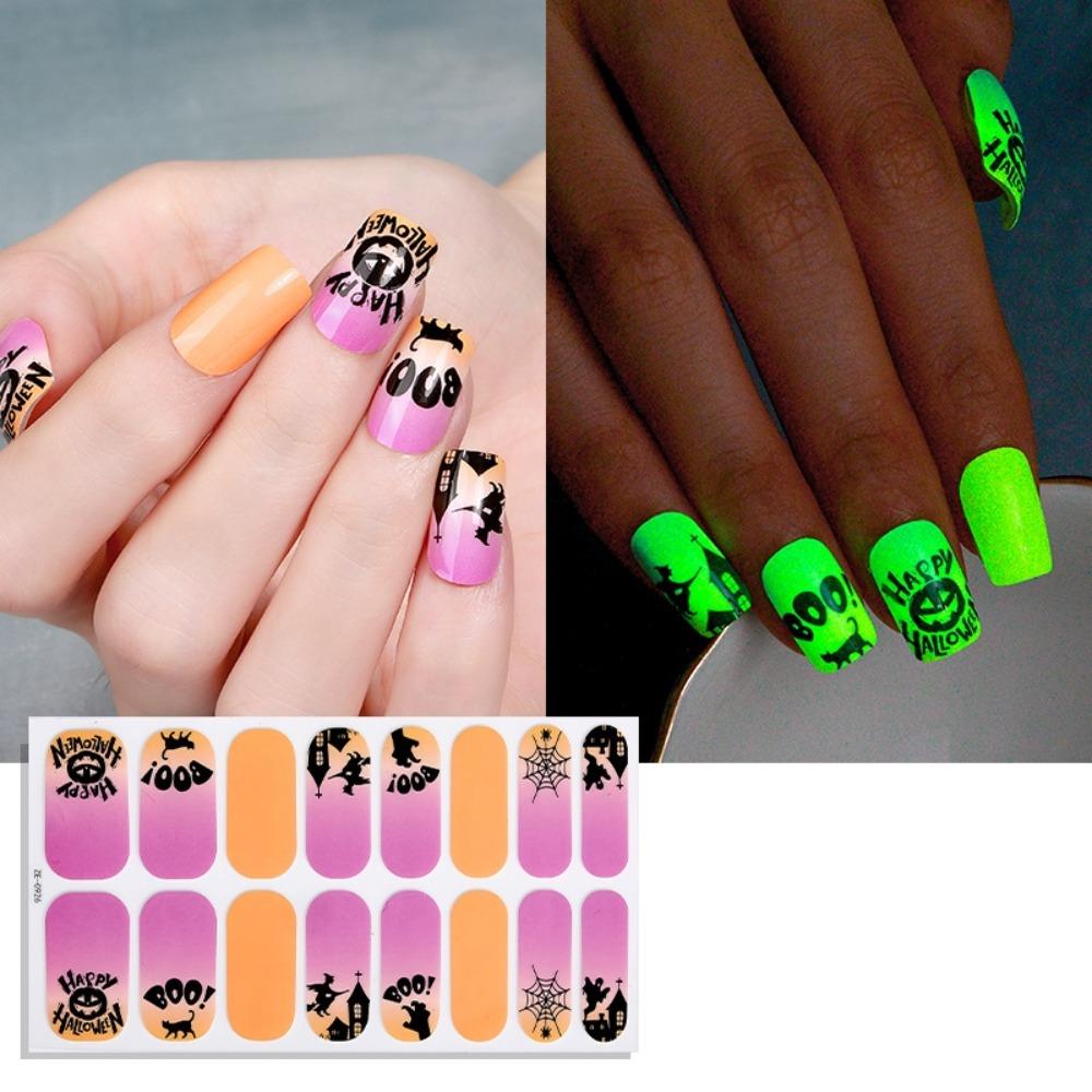 Bloodstain Halloween Luminous Nail Sticker Pumpkin 16 Fingers Set Nail Polish Sticker Beauty Care
