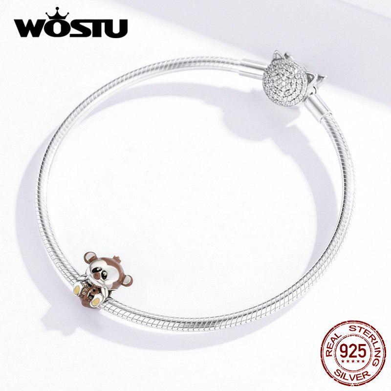 WOSTU 925 Sterling Silver Naughty Monkey zvieracie korálky Brown Charms Fit originálny náramok náhrdelník