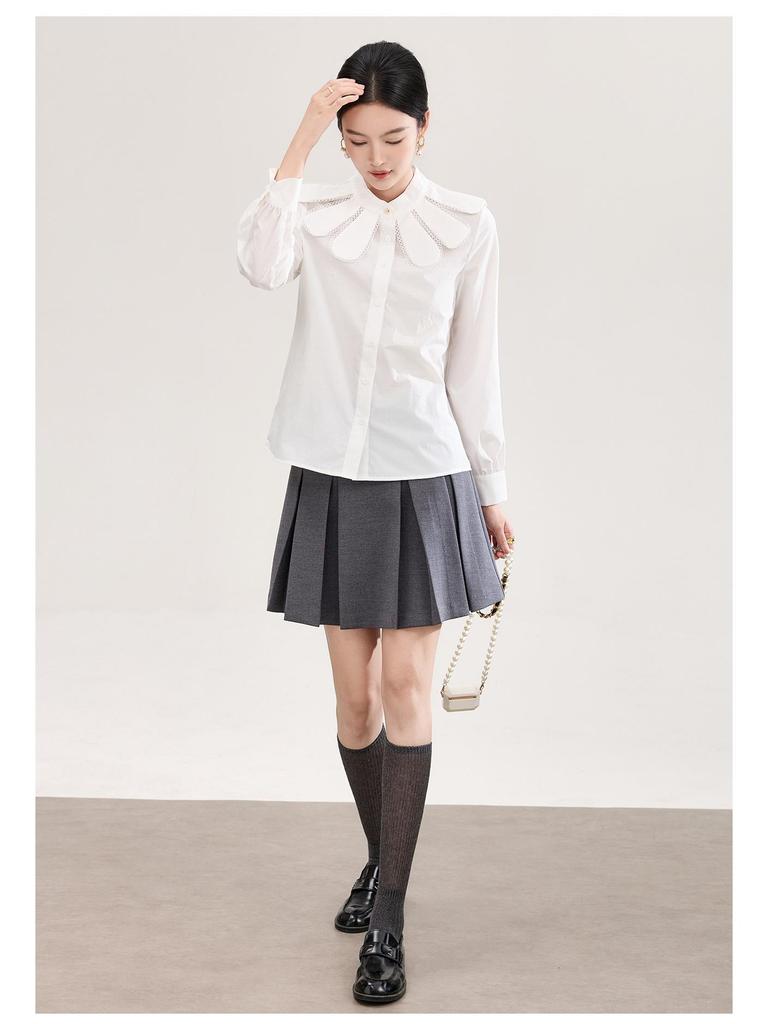 Nanyou Elegant French Petal Collar Women's Spring Shirt