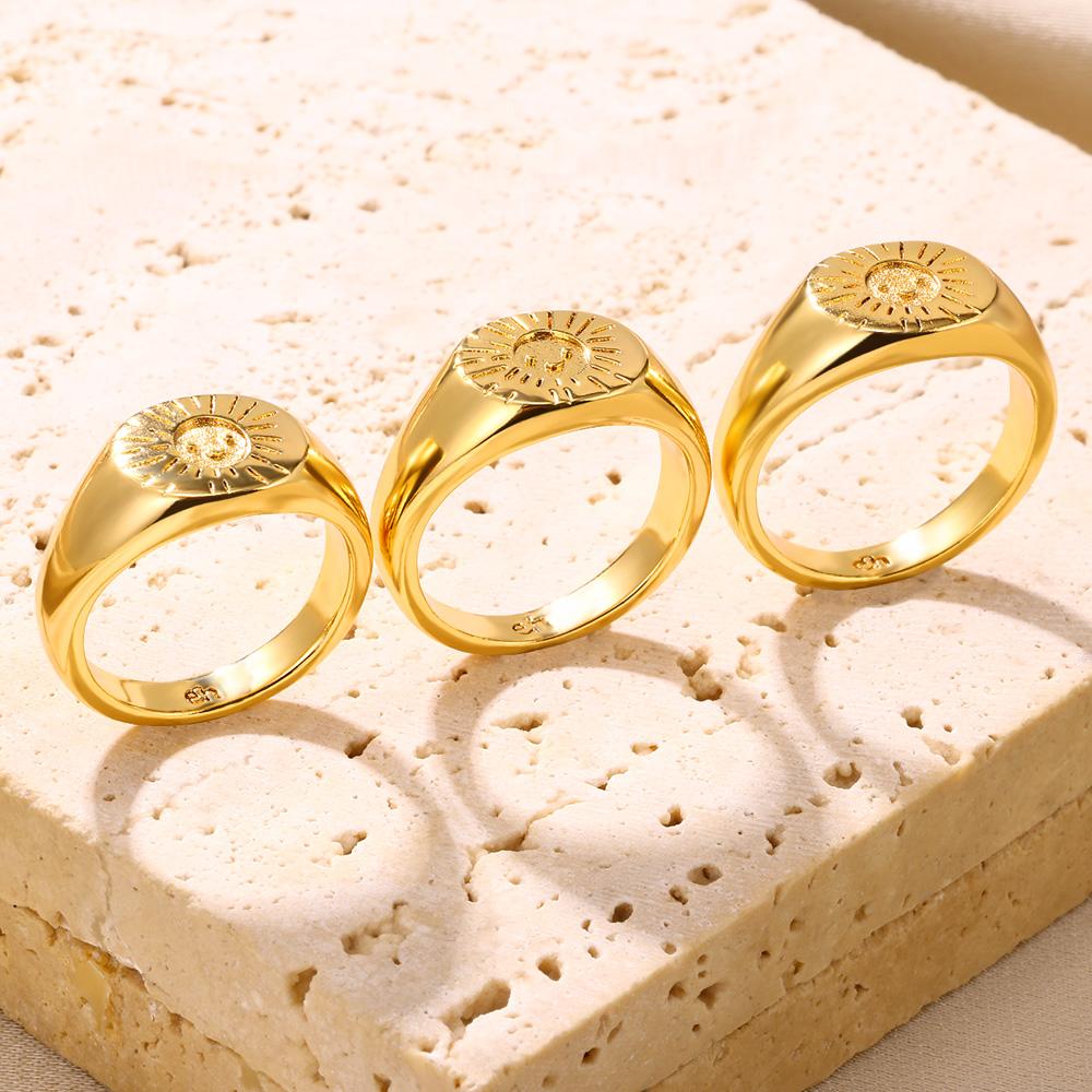 Stainless Steel Sun Smile Rings Gold Finger Rings For Women Classic Fashion Couple Jewelry Best Friend Gift Wholesalers
