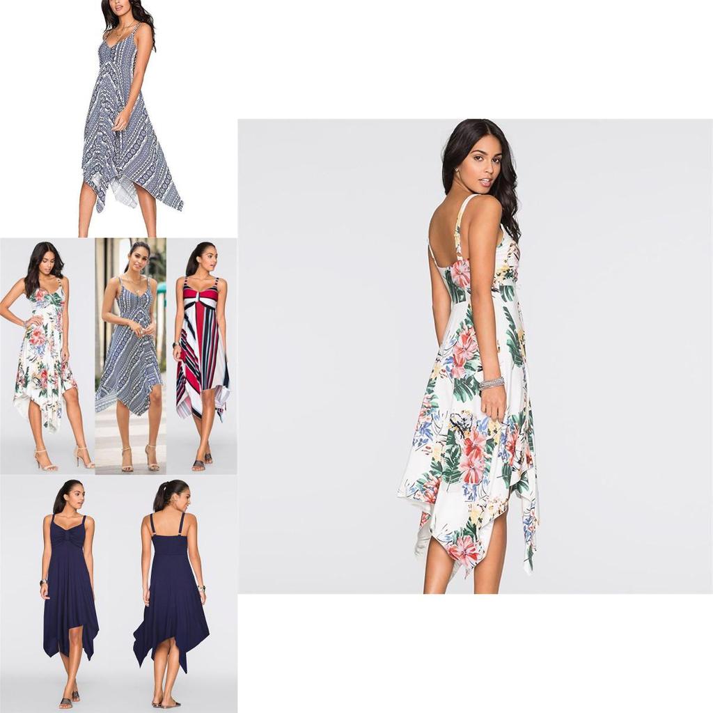 Fashion Summer Womens Sleeveless Vneck Dress With Irregular Printing And Strap Details